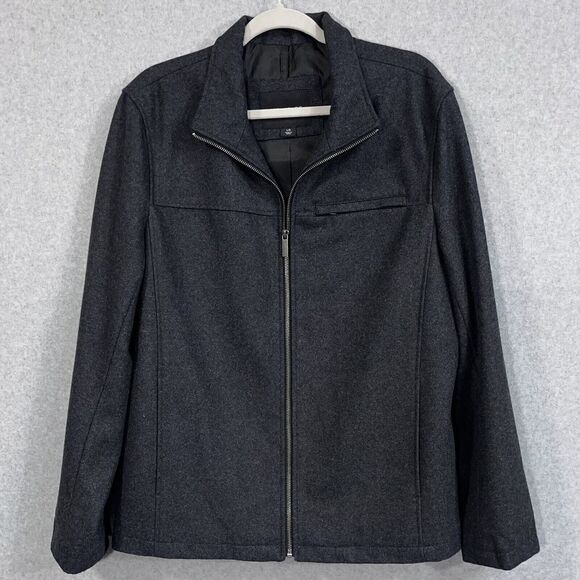 Structure Mens Jacket Wool‎ Blend Large Gray Outerwear Full Zip Collar Pockets